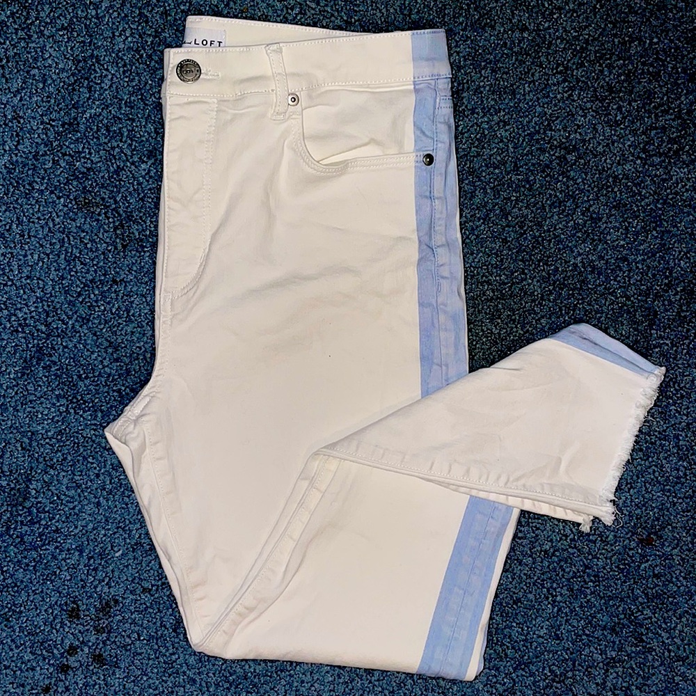 White side stripe skinny LOFT high rise jeans
